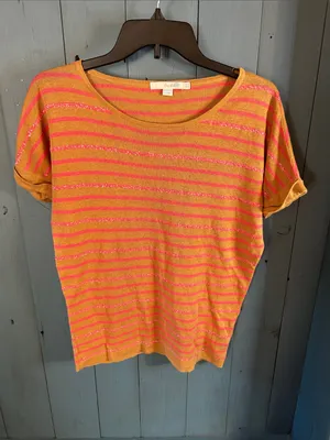 Boden Pink Sequins and Mustard Striped Short-Sleeve Knit Top | US4/UK8 thumbnail 6