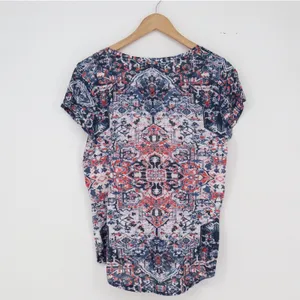 Lucky Brand T-Shirt Womens Medium Medallion Print Blue Red Short Sleeve Exc thumbnail 6