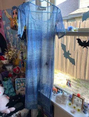 Y2k Blue Ombre sheer Long Sleeve Maxi Dress thumbnail 2