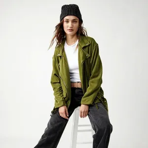 Free People Rebel Knit Oversized Moto Jacket - Green - size XL thumbnail 2