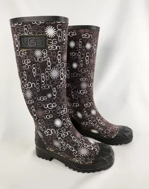 Ugg Australia Women's Size 6 Multi Logo Brown Tall Rubber Rain Winter Muck Boots thumbnail 1
