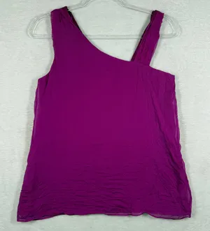 Alice + Olivia Magenta Silk One‎ Shoulder Tank Top Crinkle Chiffon XS thumbnail 1