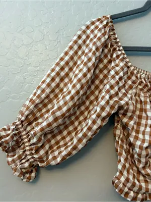 Indigo Rising brown white gingham plaid tie front ruffled crop top medium thumbnail 6