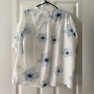 Floral Button-Up Blouse - White and Blue thumbnail 4