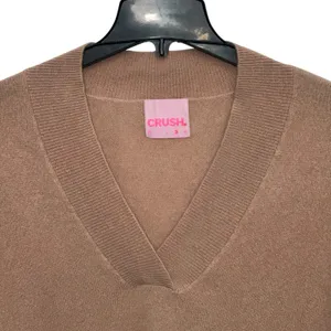 CRUSH‎ Luxe Plush Ultra Soft 100% Cashmere V Neck Cozy Sweater Sz 3 Large Tan thumbnail 2