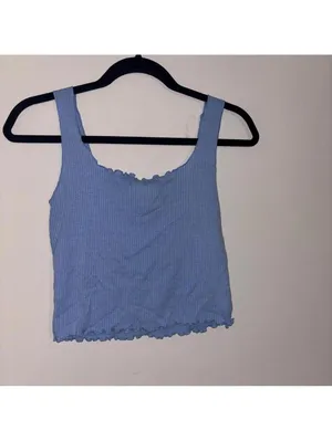 Caution to the Wind Y2K Blue Ribbed Tank Top with Butterfly DetailCrop Top Tank thumbnail 4