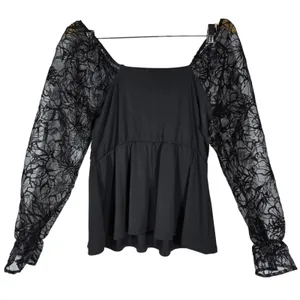 Maurices Black Velvet Burnout Sleeve Peplum‎ Top Square Neck Medium 203286Y thumbnail 2