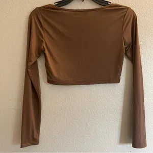 Pretty little thing DARK BROWN SLINKY SQUARE NECK CROP TOP SZ:4 thumbnail 6