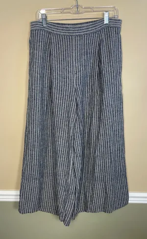 Banana Republic Women’s Linen Blend Striped Blue White Cropped Wide Leg Pants thumbnail 1