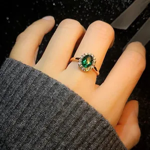 18K White Gold Plated Adjustable Birthstone Green Crystal Emerald Ring for Women thumbnail 4