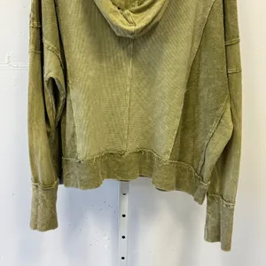 J.HER Olive Green Mixed Media Thermal Waffle Knit Hoodie Oversized Distressed Lg thumbnail 6