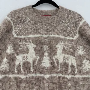 Venezia Jeans Sweater Women 14/16 Brown Reindeer Fair Isle Nordic Oversized thumbnail 3