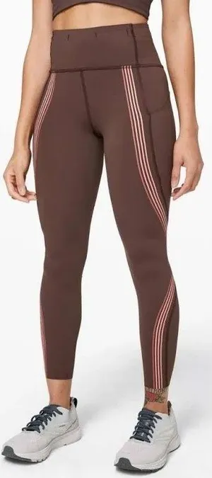 Lululemon Speed Light Tights Pink Side Stripes Pockets thumbnail 1