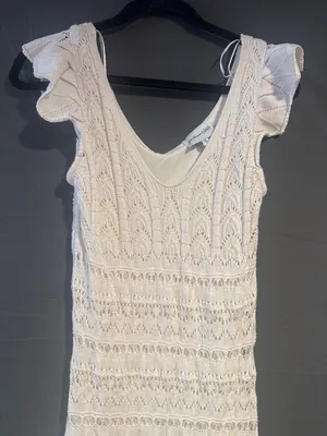 Freshman 1996 Womens Small Crochet Knit Midi Dress Cream Boho Coquette Y2K thumbnail 2