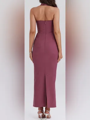 NEW HOUSE OF CB Mia Mulberry Twill Halter Maxi Dress sz XS thumbnail 5