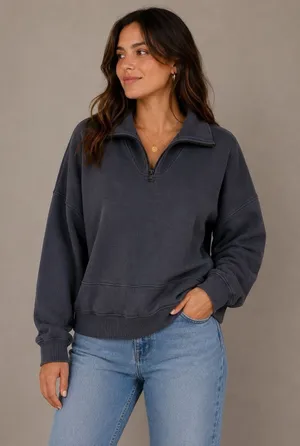 Outdoor Voices Charcoal Gray Quarter Zip Oversized Pullover Sweatshirt Small thumbnail 1