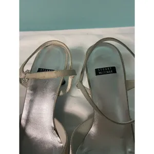 Stuart Weitzman Glistening Pointed Toe Ankle Strap Heels Beige Size 7.5M S-256‎ thumbnail 2