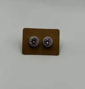 Pink Crystal Halo Stud Earrings Silver Tone Rhinestone Posts Purple thumbnail 2