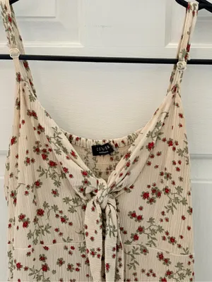 Cotton On Cream Floral Tie-Front Slip with Red & Green Print thumbnail 3