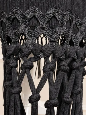 NWOT French Connection Black Ribbed Fringe Hem Midi Dress Size L Boho Swing thumbnail 9