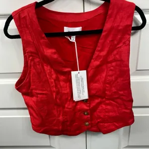 Dear John Denim Vest Waist Coat Top Fire Red Linen Blend Norris Medium thumbnail 7