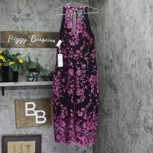 NWT Siena Womens Embroidered Mesh Sleeve Dress SATP1126 Fuchsia Pink / Black 12 thumbnail 5