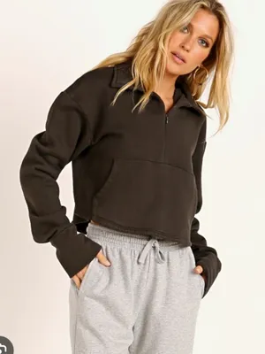 Joah Brown Grey Aspen Half Zip Sweater thumbnail 1