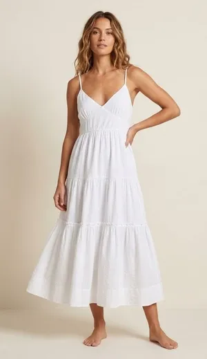 NEW La Ligne Beatirix Dress White Stripe Cotton Silk Tiered Midi Size Large thumbnail 1