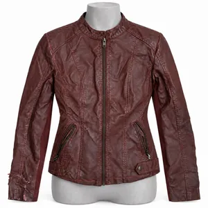 Live a Little Collection Womens Faux Leather Moto Jacket Burgundy Size M Peeling thumbnail 5