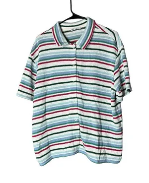 Zara Striped Jacquard Knit Button Front Shirt‎ Size Medium thumbnail 1