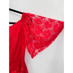 Vintage 80s 90s Red Dress Satin Lace Bow Formal Dance Molly Ringwald Medium Fit thumbnail 3