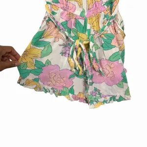 Billabong Womens Sz S Floral Romper Pockets Lightweight Ruffles Strapless Vaca thumbnail 4