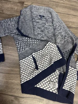 Gap Women’s Chunky Knit Open Front Cardigan Navy Cream Size M thumbnail 6