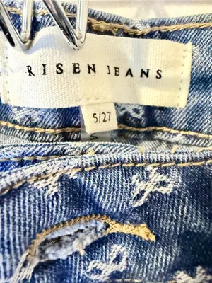 Risen Jeans 5/27 Wide Leg Blue Denim White Bow Embroidery NWT thumbnail 3