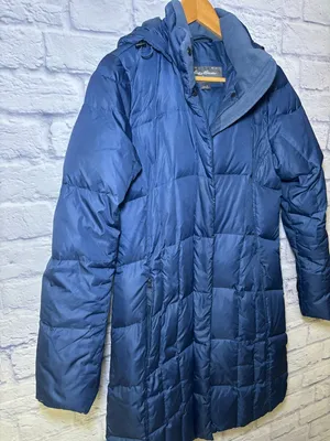 Eddie Bauer Goose Down Filled Hooded Womens Trench Coat Parka Small Blue Winter thumbnail 4