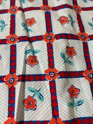 Livro Floral Grid Cotton Tunic Dress in Blue and Orange and Red thumbnail 2