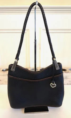 Brighton Shoulder Bag Womens Small Black Leather‎ Braided Strap Heart Charm thumbnail 1
