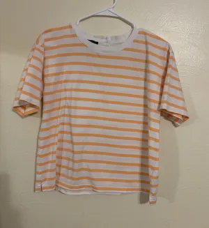 Talbots Petite MP Pima Cotton Orange White Striped Tee Top thumbnail 1