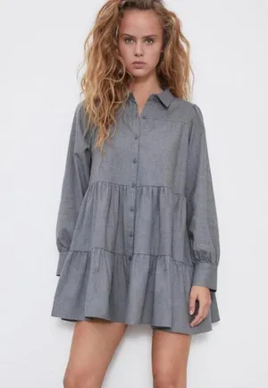 Zara tiered Mini Long Sleeve Cotton Dress Size Small thumbnail 1