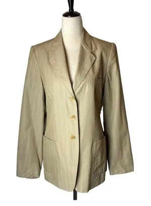 Max Mara Tan Striped Single Breasted 3 Button Lightweight Blazer Size 10‎ thumbnail 1
