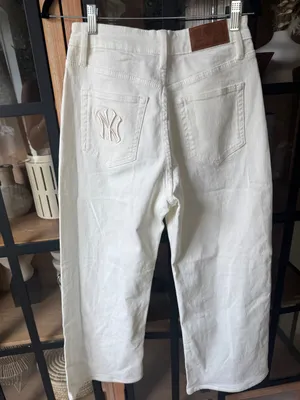 MLB Yankees jeans embroidered barrel wide leg mid rise baggy baseball new york thumbnail 9