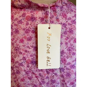 For Love Bell Pink fancy Floral Ruched Mini Dress Long Sleeve Ruffle L dainty y2 thumbnail 6