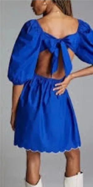 NWT Anthropologie Forever That Girl Mimi Size M Blue Scalloped Mini Sun Dress thumbnail 1
