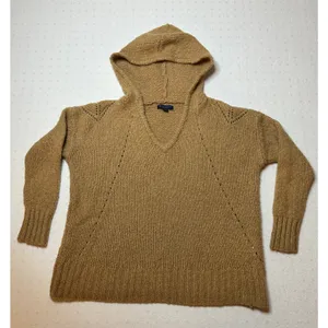 American Eagle Women’s Camel Knit Hoodie Sweater Small | Wool Blend V-Neck thumbnail 1