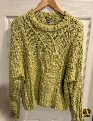 aerie Lime Green Cable Knit Crewneck Sweater thumbnail 1