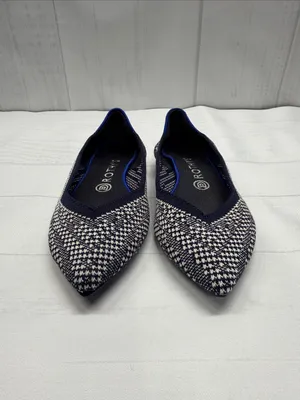 Rothy's Navy and White Houndstooth The Point Knit Ballet Flats thumbnail 3