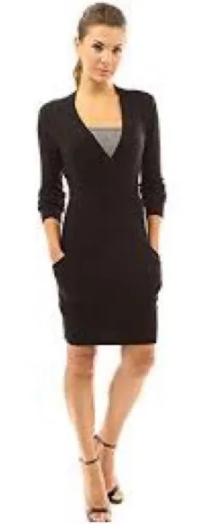 Elegant Black V-Neck Long Sleeve Sheath Dress 1197 thumbnail 1