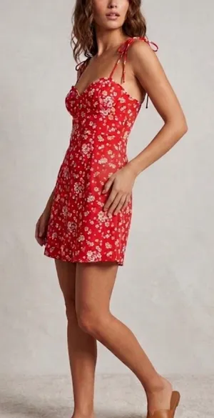 Princess Polly Red Floral Tie Strap Mini Dress Size 2 thumbnail 1