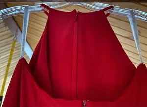 Two Piece Halter High Slit Red Prom Dress thumbnail 7
