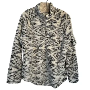 Cozy Sherpa Women's Grey‎ Ikat Aztec Fleece Pullover Sweatshirt Size L thumbnail 1